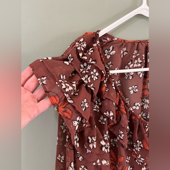 Free People Brown Floral Ruffle Peasent Blouse Size XS - Picture 4 of 5